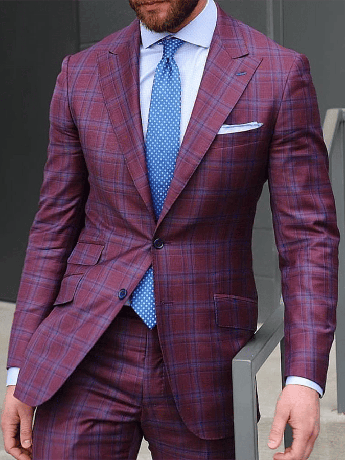 Men's Vintage Single-Breasted Plaid Gentleman's Business Suit Jacket