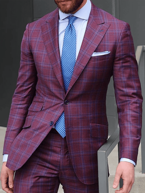 Men's Vintage Single-Breasted Plaid Gentleman's Business Suit Jacket