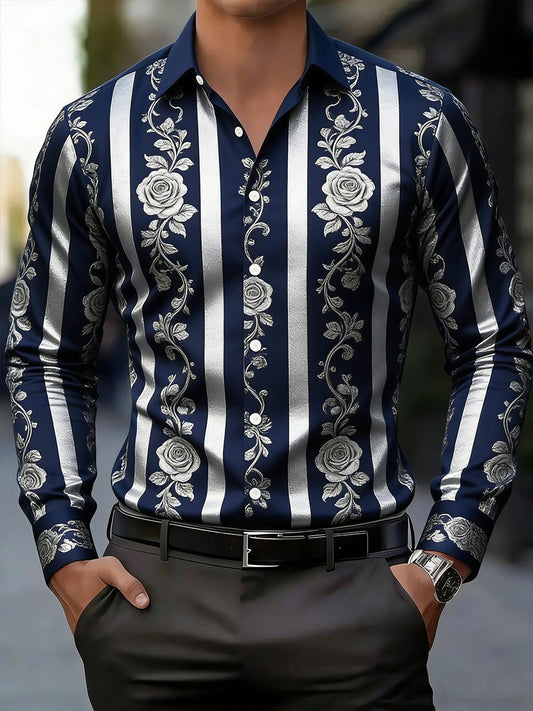 Men's Vintage Business Striped Baroque Long-Sleeved Shirt