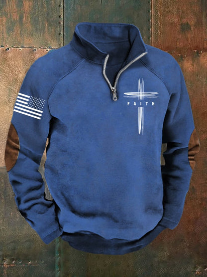 Men's Flag Faith Raglan Stand Collar Sweatshirt