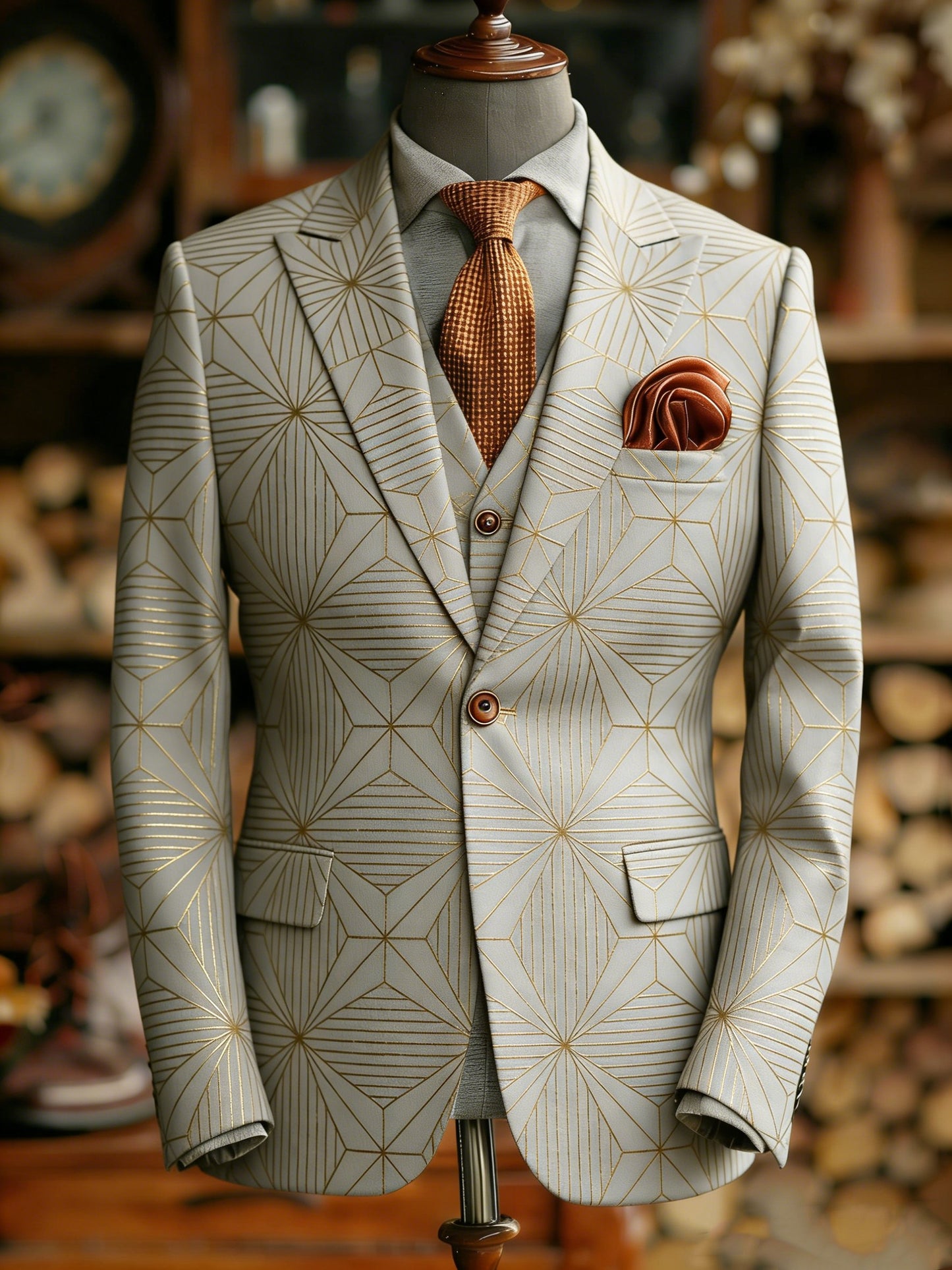 Abstract Gold Geometric Lines Blazer