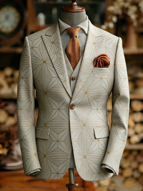 Abstract Gold Geometric Lines Blazer