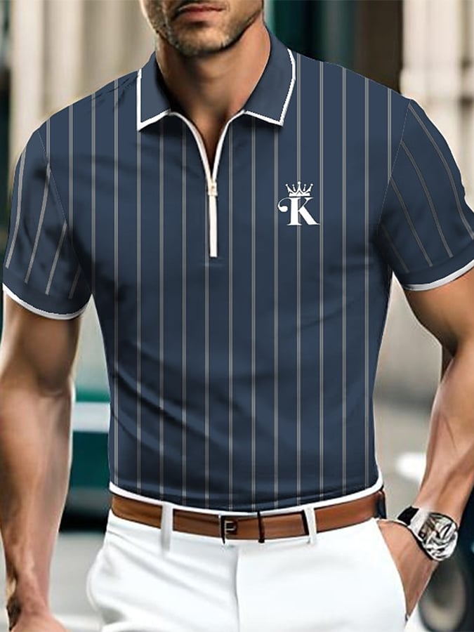 Fashion Contrast Color Zipper Polo