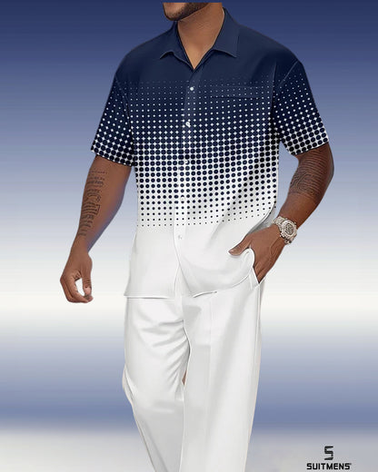 Men's Gradient Print Short Sleeve Shirt Walking Suit 1079