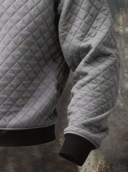 Men's Vintage-Style Textured Leather Paneling Comfortable Zip-Up Sweatshirt