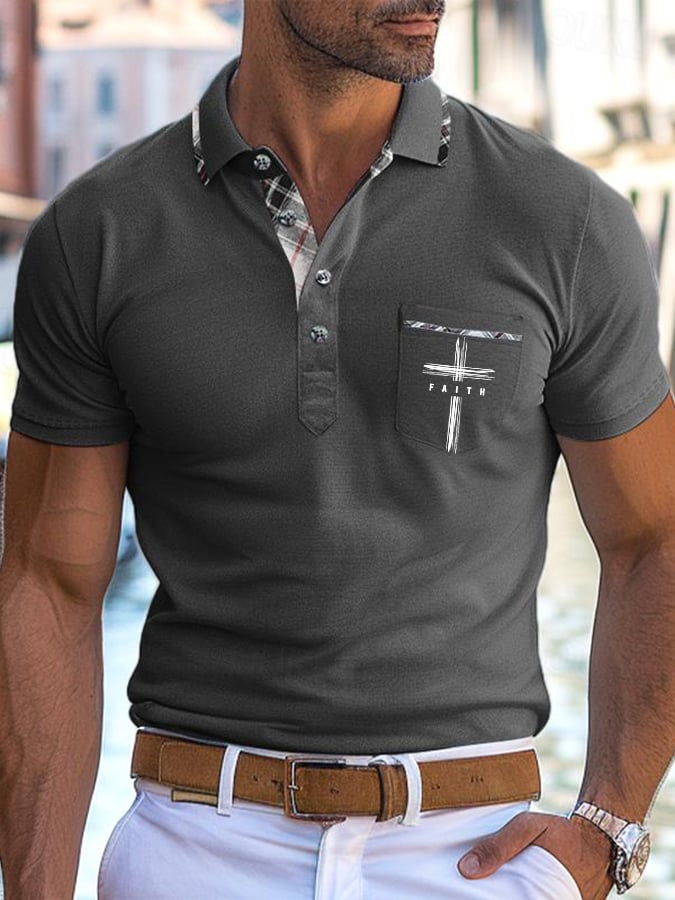 Men's Retro Faith Casual Printed With Pocket Polo Shirt