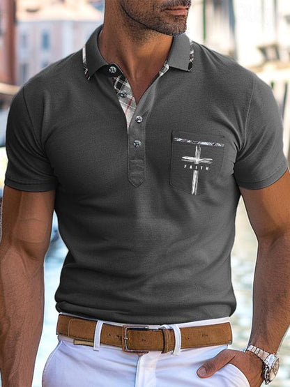 Men's Retro Faith Casual Printed With Pocket Polo Shirt