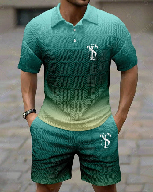 Men's Simple Textured Summer Polo Shirt Set 252