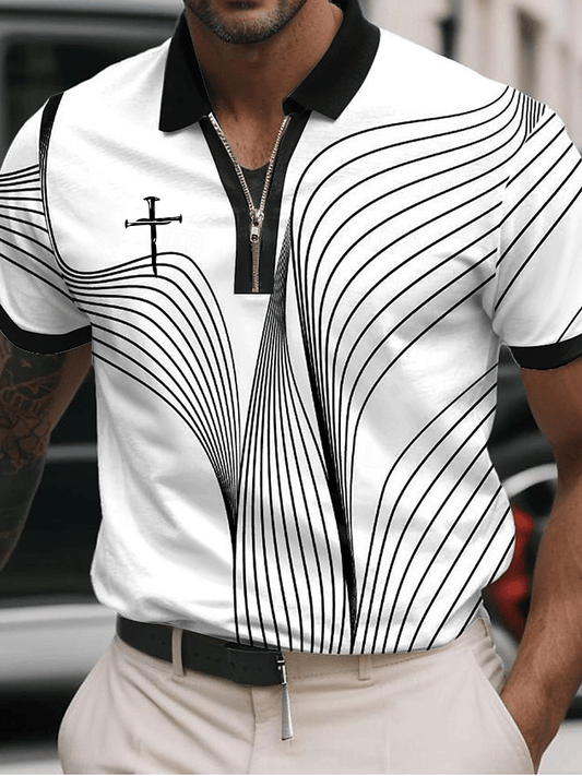 Men's Faith Printed Casual Zip-Up Polo Shirt