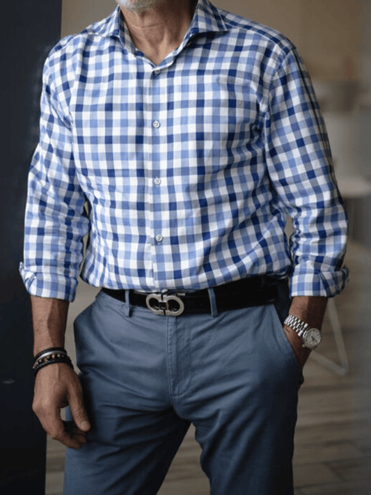 Men's Plaid Business Long Sleeve Shirt