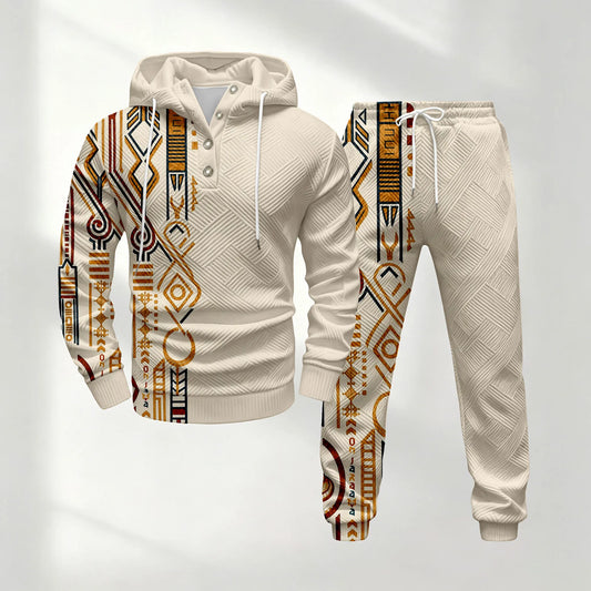 Men's Half-Button-Down Hooded Long-Sleeve Top and Pants Set