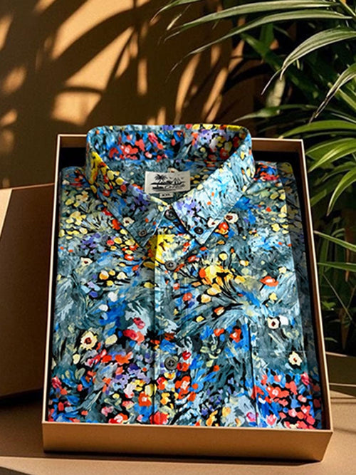 Men's Western Vintage Print Waffle Short Sleeve Shirt