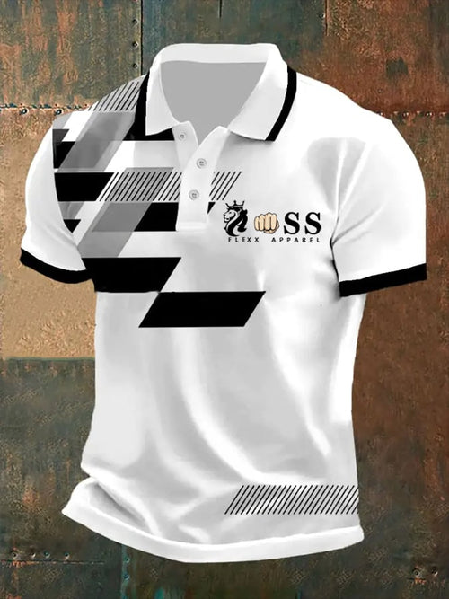 Men's Retro Letter Print Casual Polo Shirt