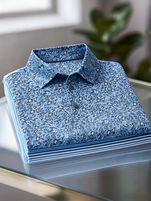 Men's Business Casual Jacquard Button Short Sleeve Polo Shirt