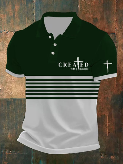 Men's Faith Casual Stripe Print POLO Shirt Tops