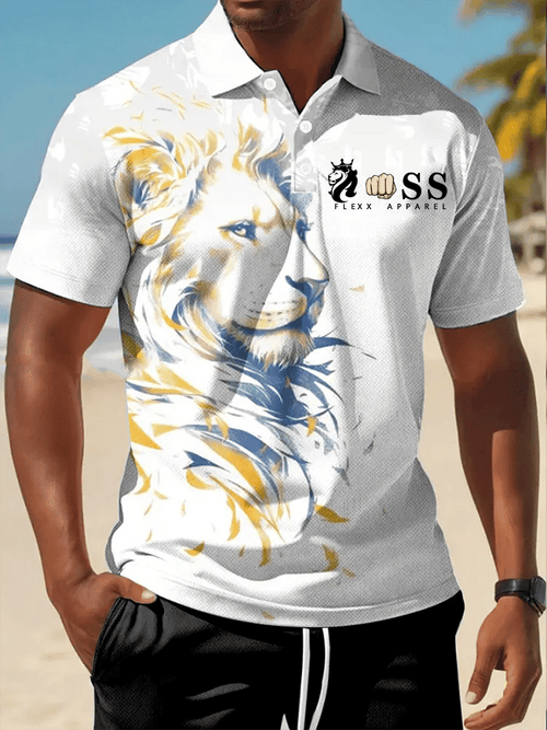Men's Retro Letter Design Printed Casual Comfortable And Breathable Polo Shirt