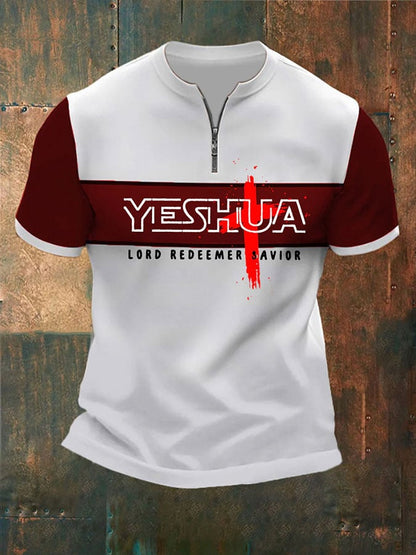 Men's retro Jesus faith graphic print polo shirt