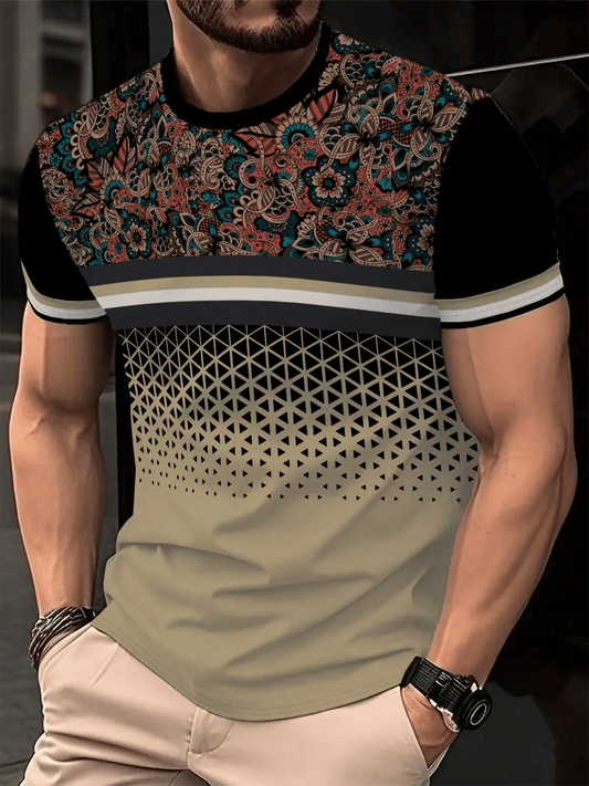 Men's Business Stripe Logo Print Short Sleeve T-Shirt
