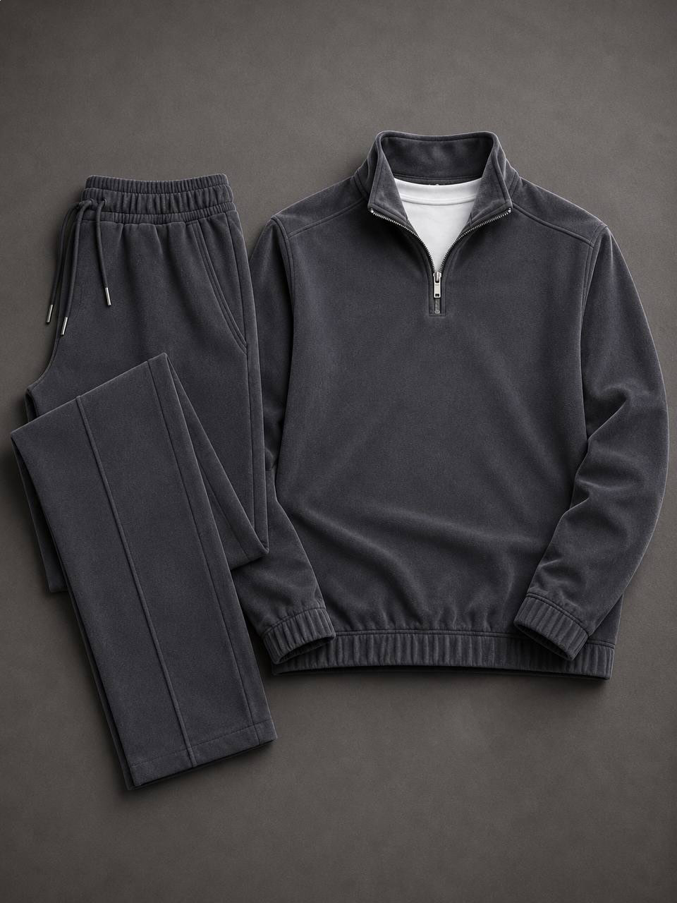 Men's Solid-Color Zipper Hoodie and Pants Set