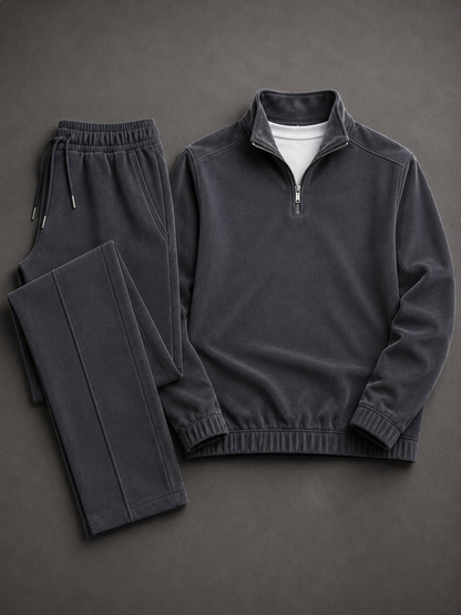 Men's Solid-Color Zipper Hoodie and Pants Set