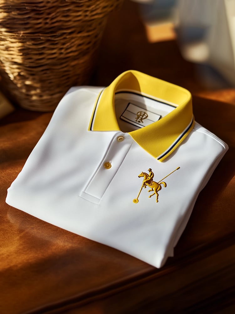 Men's Classic Business Logo Button Short Sleeve Polo Shirt