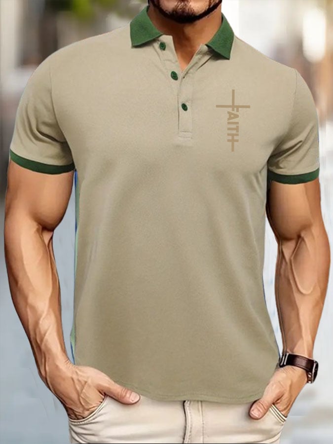 Men'S Faith Cross Print Polo Shirt