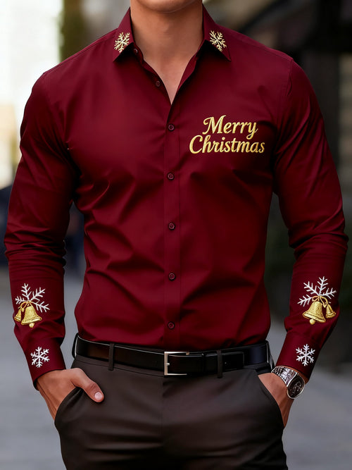Men's Business Christmas Print Long Sleeve Shirt