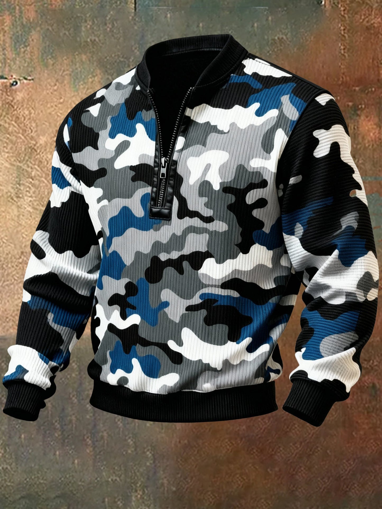 Men'S Casual Retro Contrast Color Half Zip Stand Collar Long Sleeve Sweatshirt