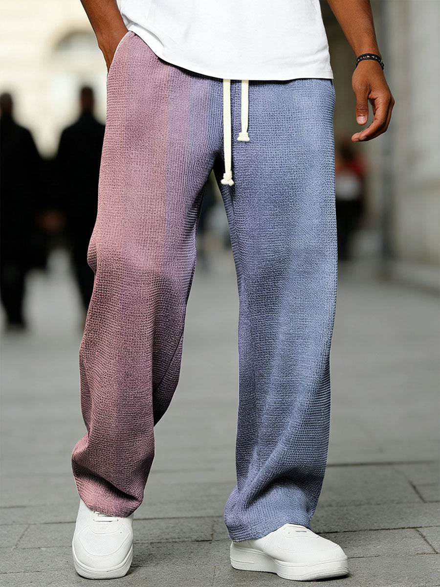 Men's Geometric Gradient Art Printed Waffle Casual Pants