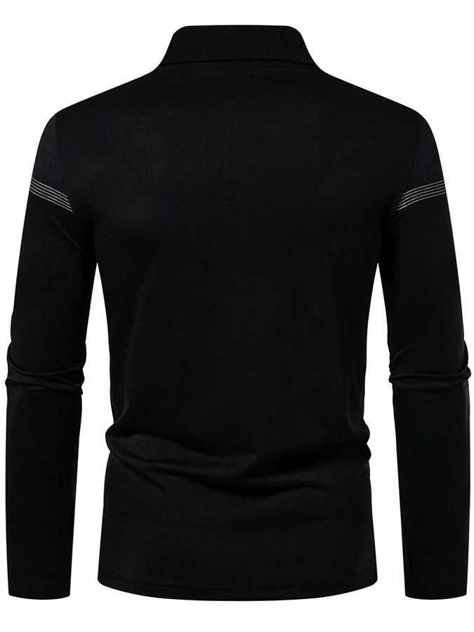 Men's Striped Business Casual Long Sleeve Polo Shirt