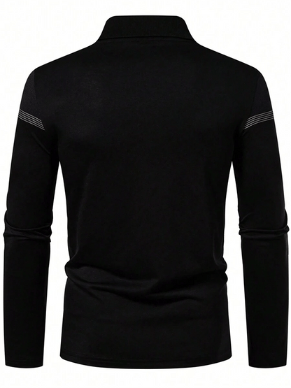 Men's Striped Business Casual Long Sleeve Polo Shirt