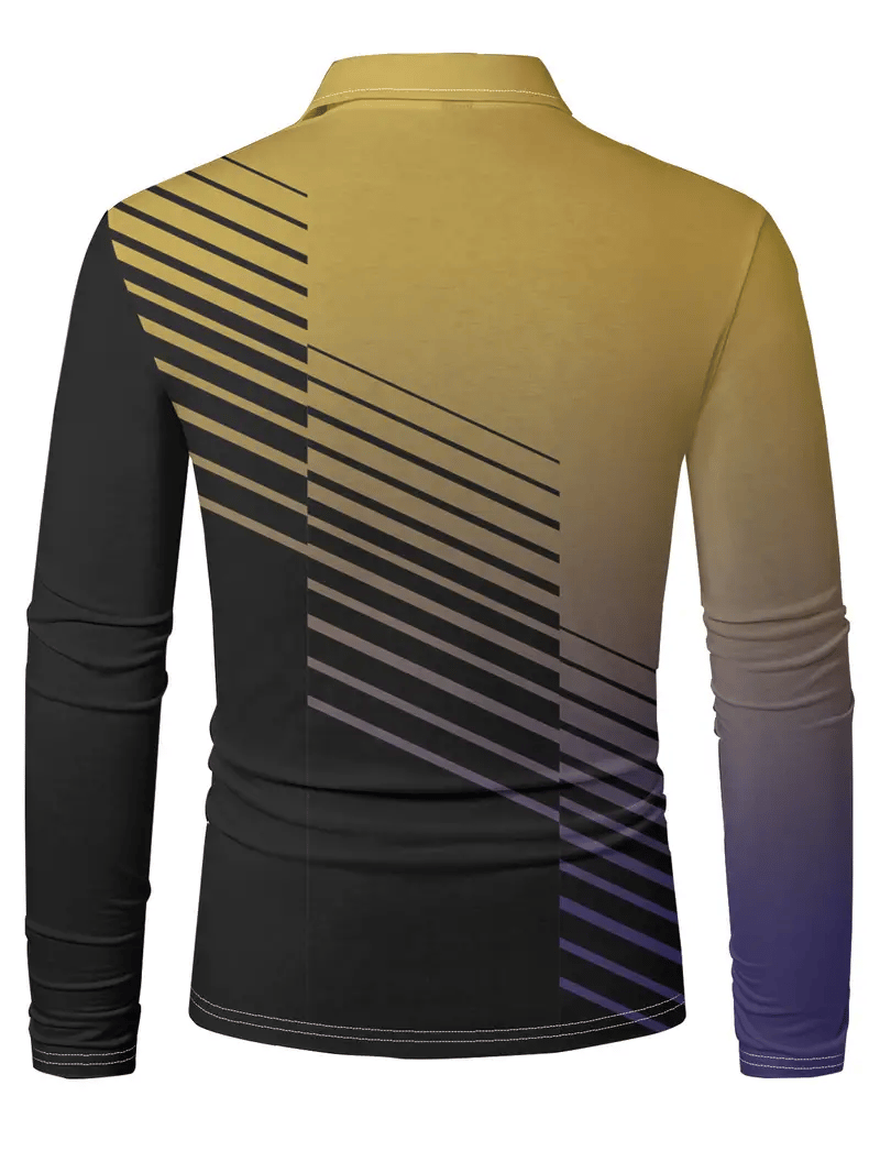 Men's Business Casual Striped Long-Sleeved Polo Shirt