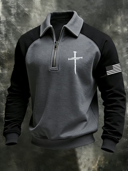 Men's Faith-Themed Cross Zipper Casual Raglan Sleeve Top-Fast Shipping