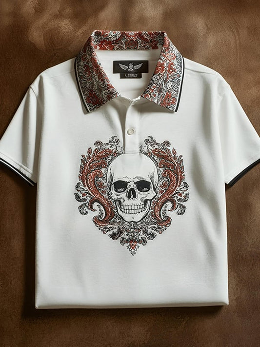 Men's Classic Business Skull Logo Short Sleeve Polo Shirt