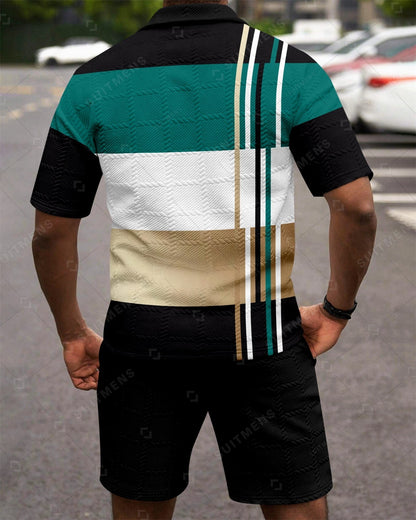 Men's Colorblock Simple Texture Summer Polo Shirt Set 259