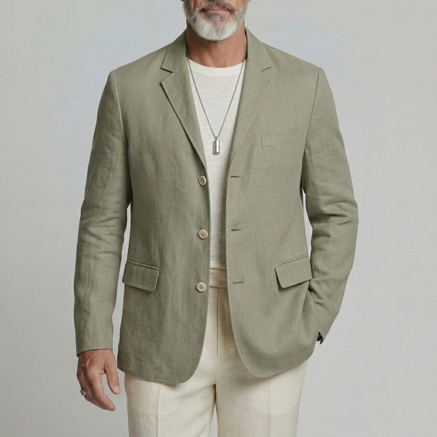 Men's Business Casual Solid Color Notched Lapel Loose Single Breasted Blazer