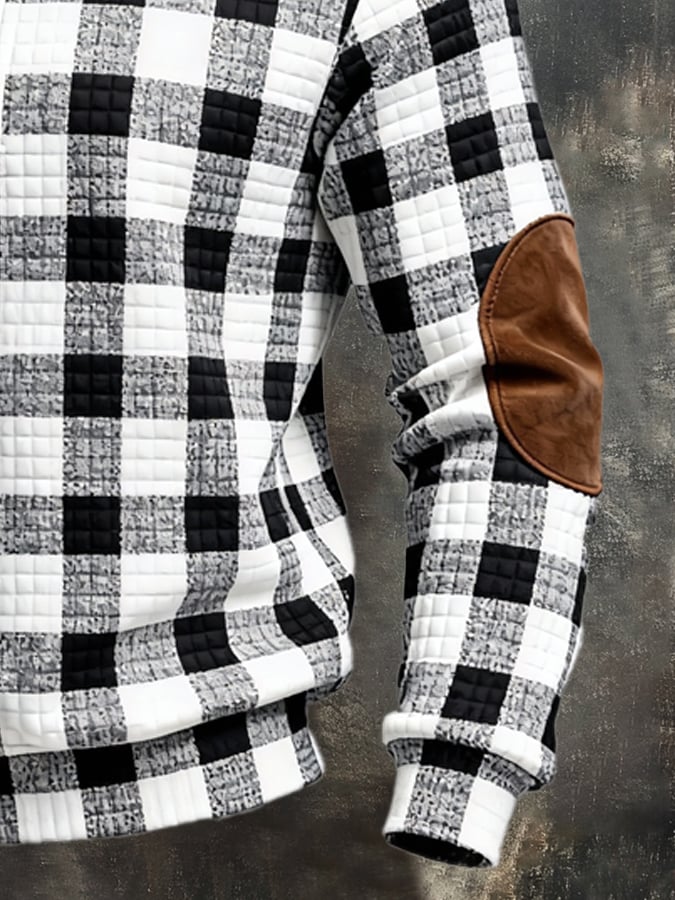 Men's Retro Color Block Print Zipper Sweatshirt