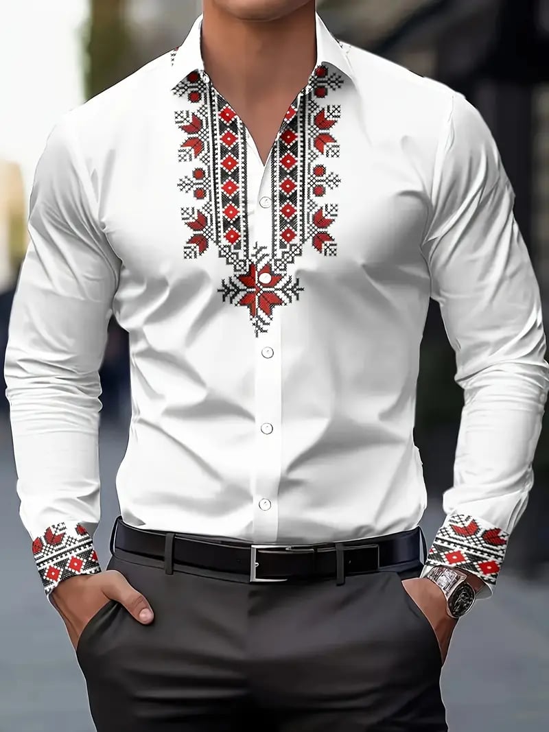 Men's Street Style Business Casual Printed Long Sleeve Shirt