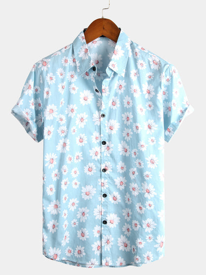 Men's Navy Blue Daisy Hawaiian Short Sleeve Shirt