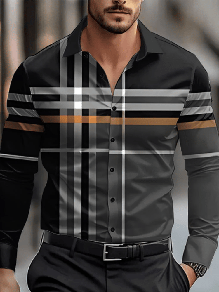 Men's Plaid Business Long Sleeve Shirt