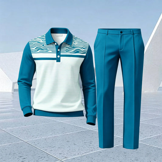 Men's Printed Polo Shirt and Pants Set