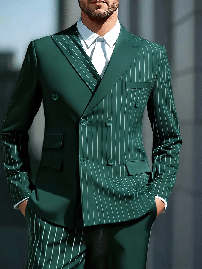 Men's Fashionable Stripe Design Single-Breasted Pocket Design Casual Suit
