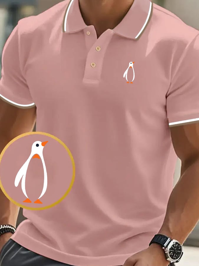 Men's classic casual polo shirt with penguin print