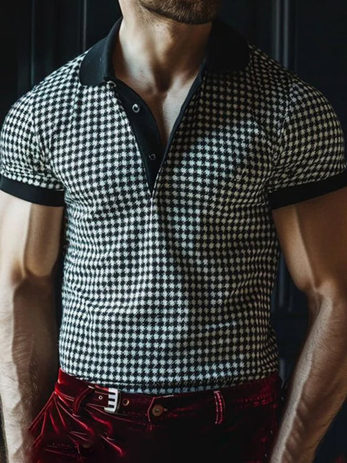 Men's Classic Houndstooth Business Fashion Polo Shirt