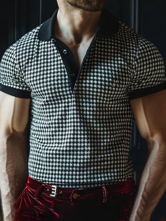 Men's Classic Houndstooth Business Fashion Polo Shirt