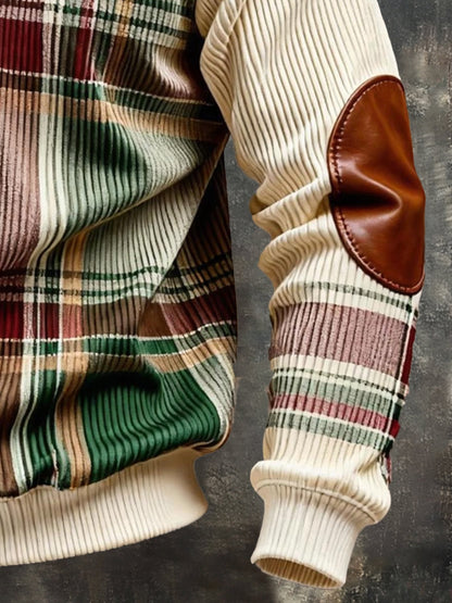 Men's Vintage Color-Block Printed Zip-Up Hoodie