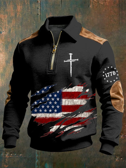 Men's vintage Faith Design Print Casual Zipper Sweatshirt-Fast Shipping