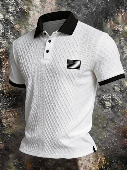 Men's Retro Textured Color-Blocked Polo Collar Short Sleeves