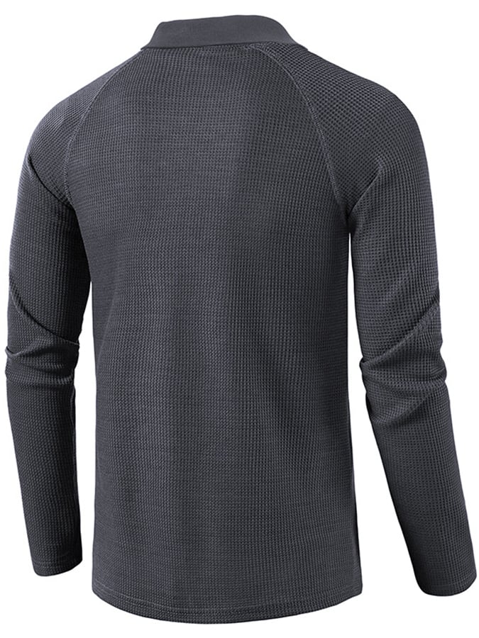 Athletic Casual Waffle Long Sleeve Half Button Polo Shirt