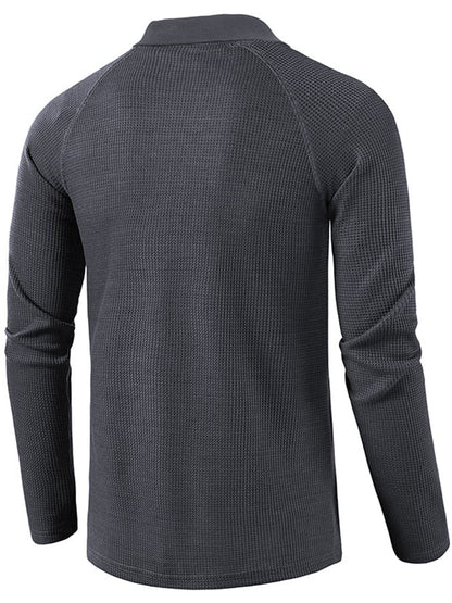 Athletic Casual Waffle Long Sleeve Half Button Polo Shirt